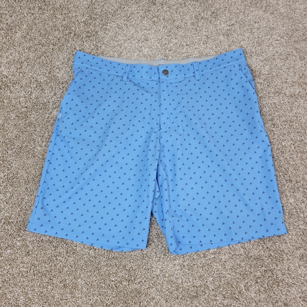 Adidas Mens 38 Blue AOP Logo Elastic Waist Performance Stretch Golf Shorts